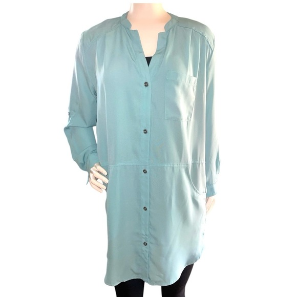 Lush Blush long sleeve size small Button Down Shirt Dress Career tunic turquoise - Picture 2 of 9